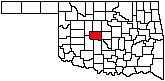 Oklahoma map with Canadian county in red