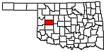 Oklahoma map with Custer county in red