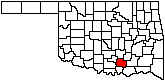 Okla. map, Johnston county in red