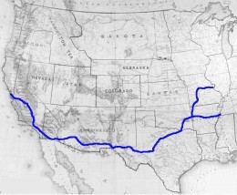 'Skullyville, I.T. and the Butterfield Overland Mail Route
By the spring of 1849, thousands of gold prospectors had made their way across the country in one of the largest gold rushes in American history. As more people flooded into the west, a more efficient means of communication had to be developed. In 1857, the Butterfield Overland Mail Route was established.
The Butterfield Overland Mail Route was a stagecoach route that served as the main conduit for U.S. mail services. Originating in Memphis, Tennessee and St. Louis, Missouri, the two main trails converged at Fort Smith, Arkansas. From Fort Smith, the Butterfield Overland Mail Route continued through Indian Territory, New Mexico, and Arizona, ending in San Francisco, California. Once the trail entered Indian Territory, it generally followed the already established California Trail.
Skullyville was the first stop in Indian Territory on the Butterfield Overland Mail route. Located east of town, the Butterfield station was the residence of Choctaw governor Tandy Walker. This station became known as the Choctaw Agency-Walker Station (and was later owned by the Ainsworth family).
Historically, Skullyville always served as a gateway to the far west for both Indian and white migrants. In 1838, a large number of Chickasaw Indians passed through the town on their way to new western homes in Indian Territory. Around 1848, a few Seminole groups used the Fort Smith-Boggy Depot road that passed through Skullyville. Large numbers of forty-niners used the same road on their way to California during the 1850’s. As this road was already established, it was a natural choice for the Butterfield Overland Mail Route.
During this time, Indian Territory was still known as part of the Wild West. Criminals and outlaws frequently traveled throughout Indian Territory. Because of this, wagons traveling over the Butterfield Overland Mail route typically hired several guards to protect the wagons valuable contents.
(Credits: Historic Oklahoma: Gold, Choctaws, and Covered Wagons; the Story of Old Skullyville By Urbane Chaos)'