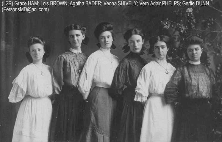 Dewey County young women, Grace HAM, Lois BROWN, Agatha BADER,  Veona SHIVELY,  Vern PHELPS, Gertie DUNN