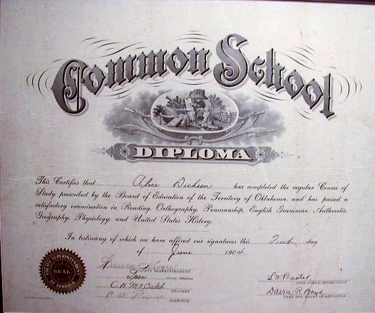 1904 diploma - Elmer School