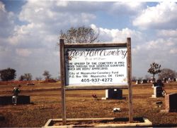 Entrance sign for Rose Hill Cemetery, Wapanucka, OK