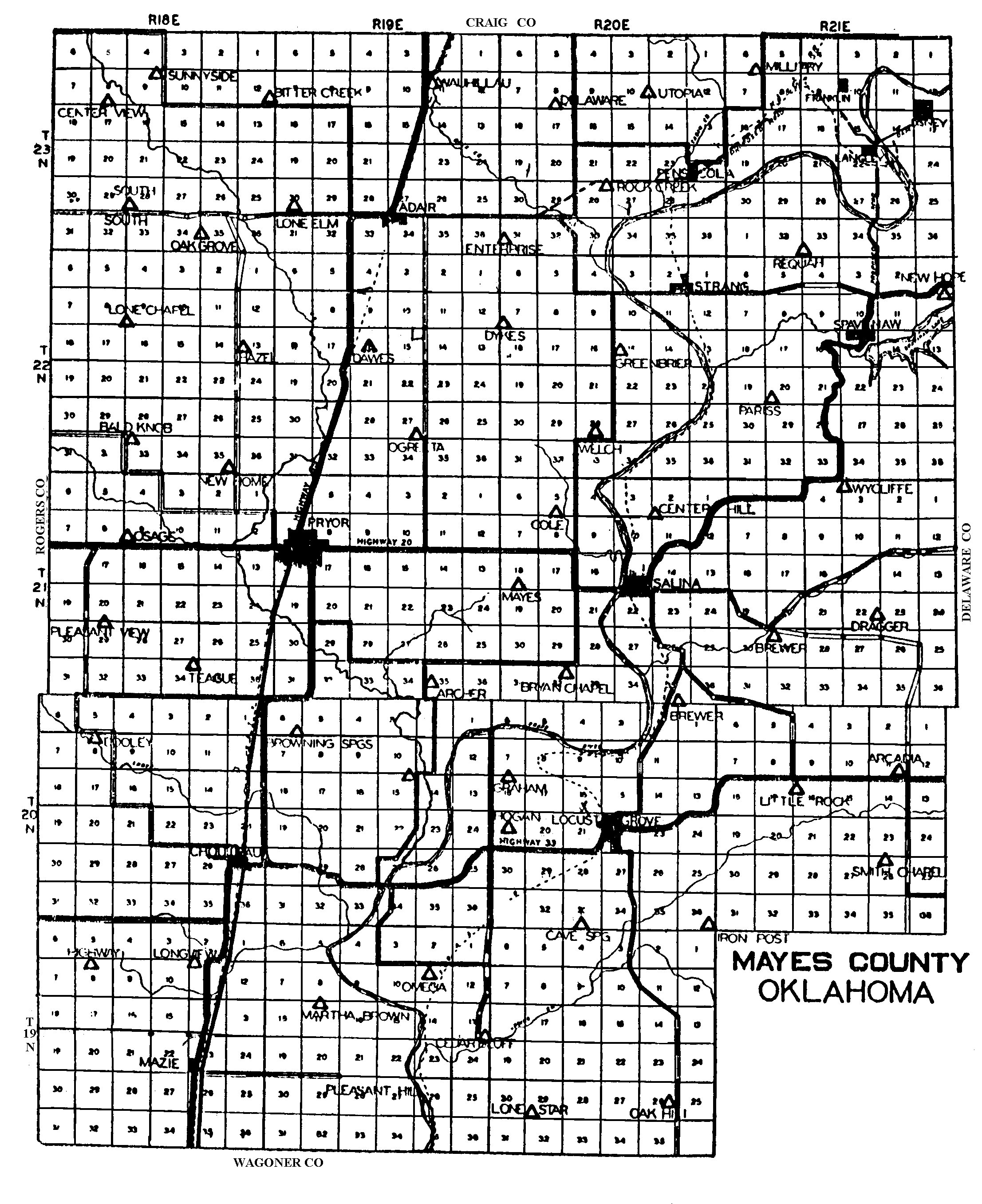 Mayes County Grid Map - Large
