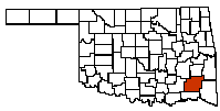 map of Okla. - Pushmataha county in red